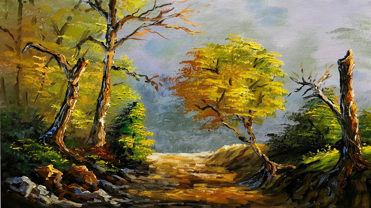 Autumn Forest Path and Trees STEP by STEP Acrylic Painting