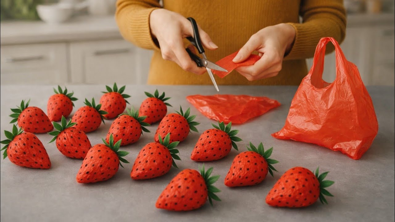 Turn plastic bag into real Strawberries Easy 🍓 DIY home decor 