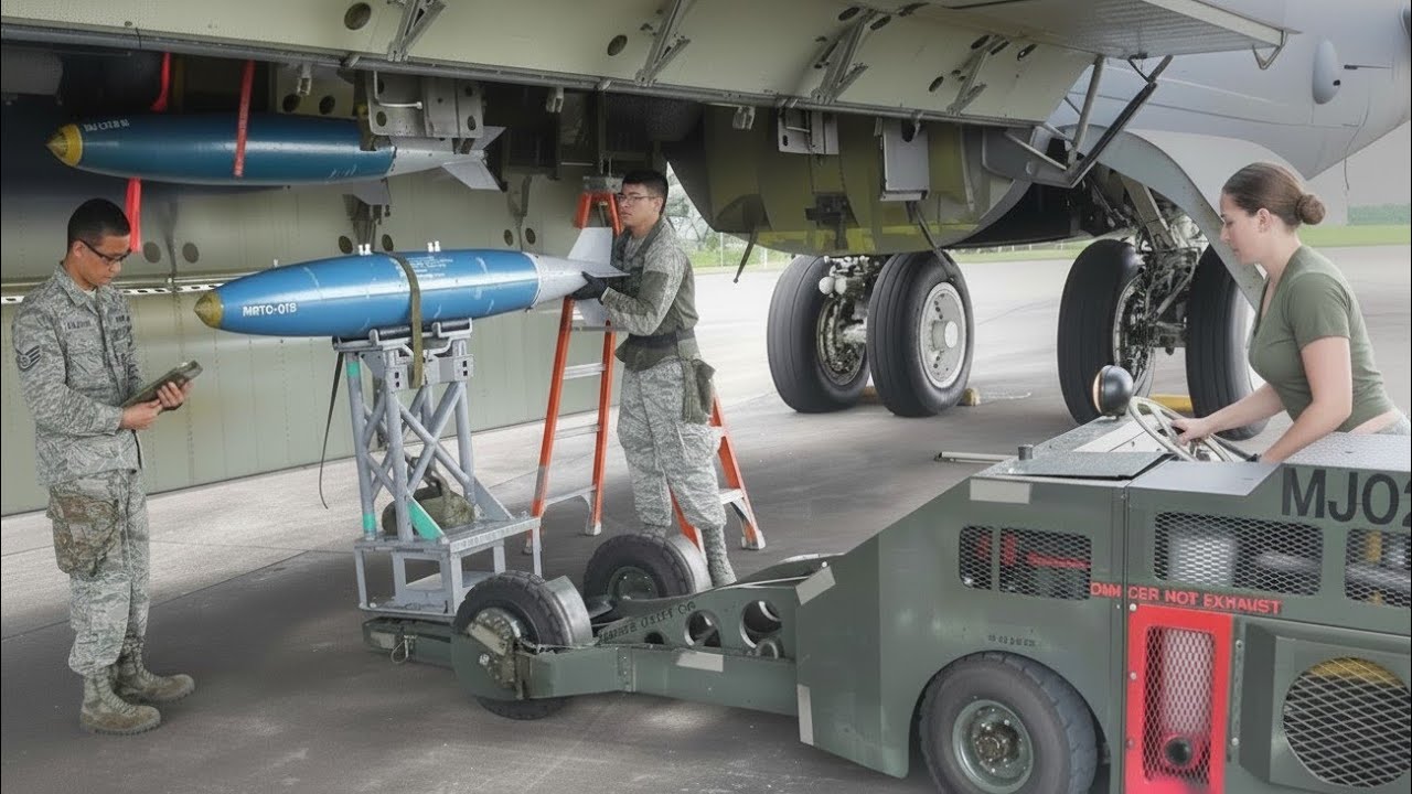 Два американских бомбардировщика B-52, несущих 140 000 фунтов боеприпасов для вакуумных бомб