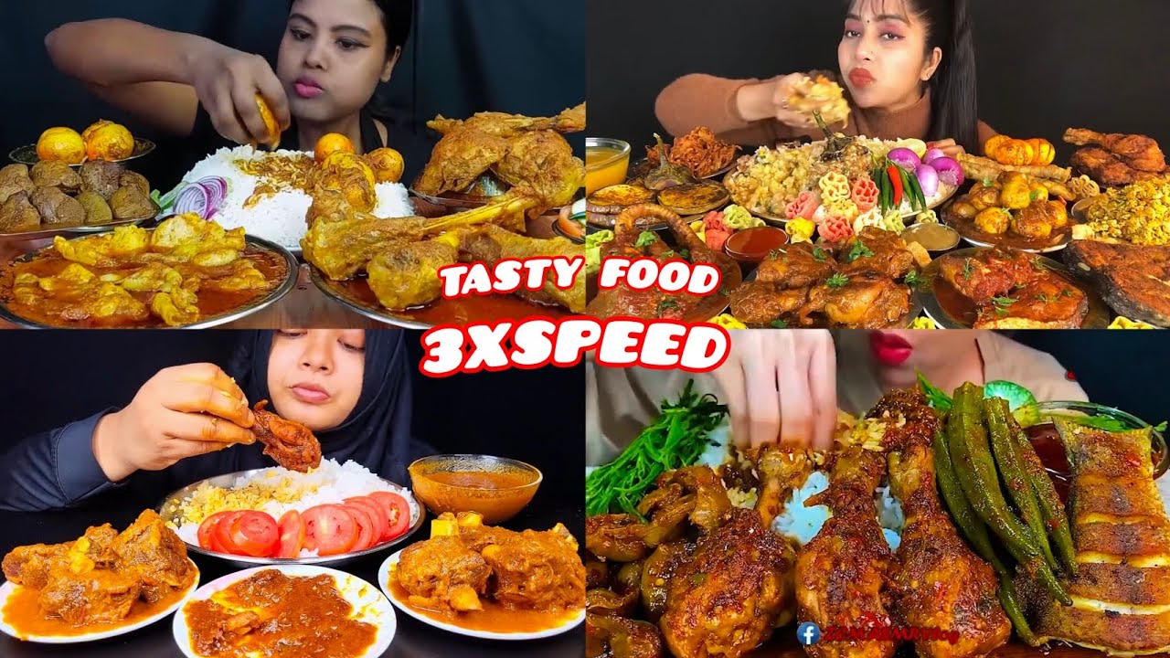 ASMR : Eating Spicy🔥Mutton Curry Chicken Curry Fish Egg Curry Rice Salad Mukbang