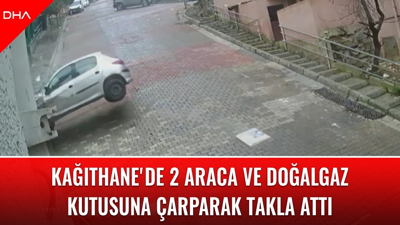 Kağıthane'de 2 araca ve doğalgaz kutusuna çarparak takla attı