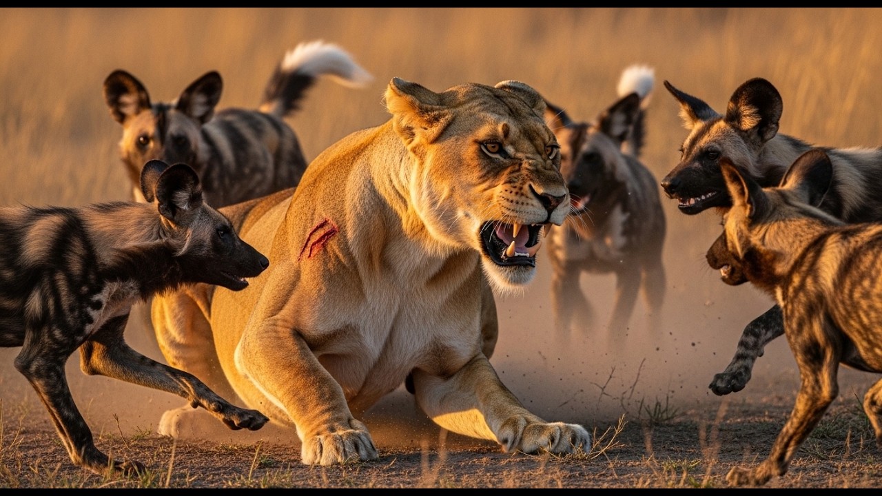 Outnumbered in Africa: 1 Lioness vs 20 Wild Dogs – A Brutal Survival Battle