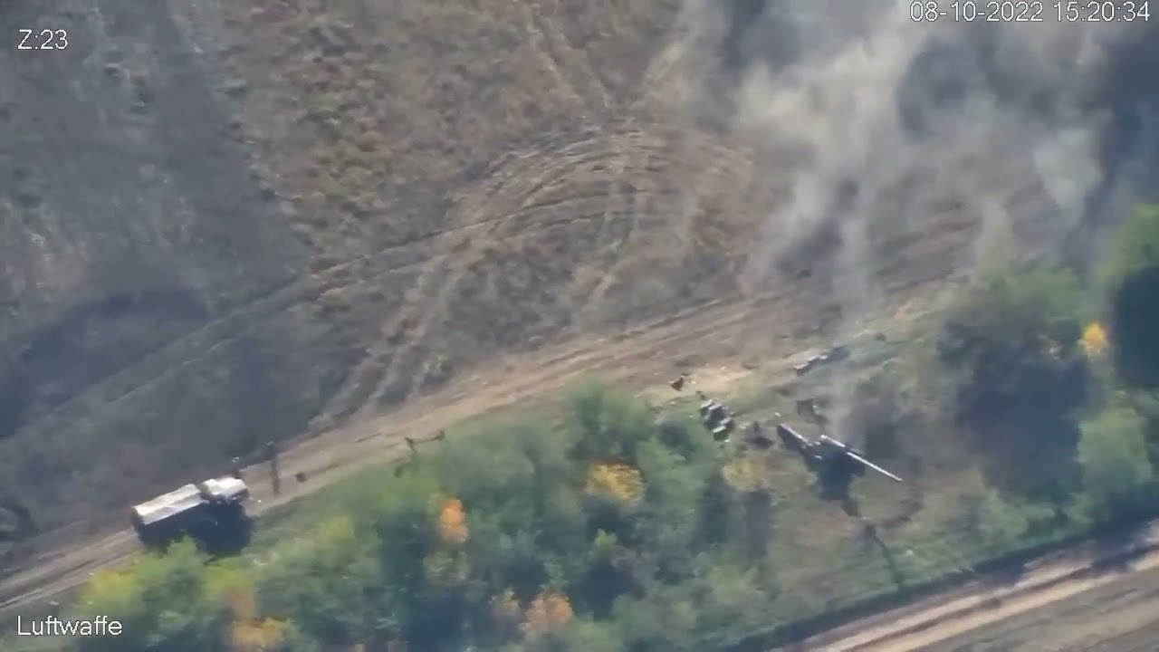 Destruction of the Russian 152-mm Hyacinth-B howitzer by M982 Excalibur guided projectiles