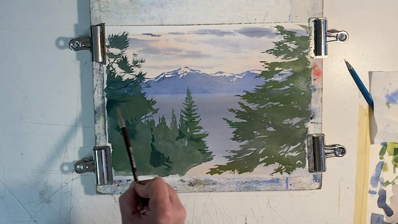 How to Paint an Evergreen Tree in Watercolor - Sand Beach, Lake Tahoe