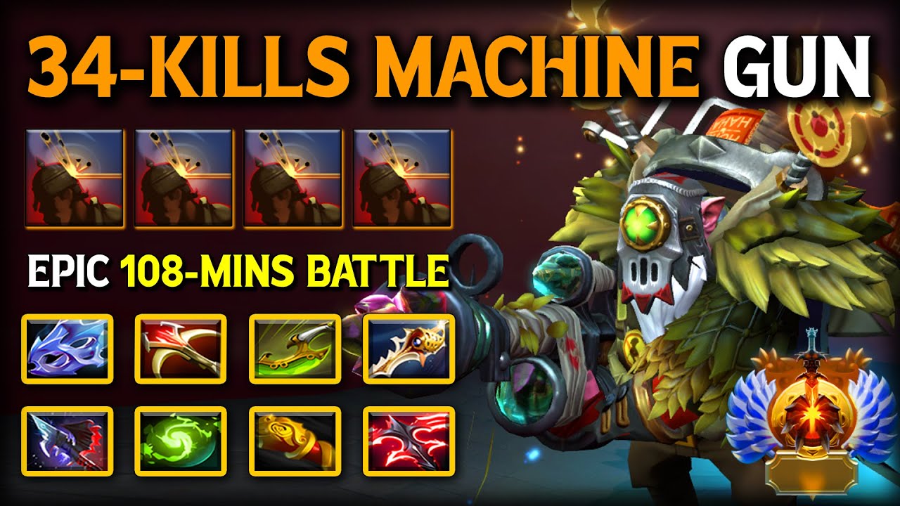 WTF 34-KILLS MACHINE GUN Late Game Sniper | Just Stand & Shot EPIC 108-Mins Battle | 7.39e DotA 2