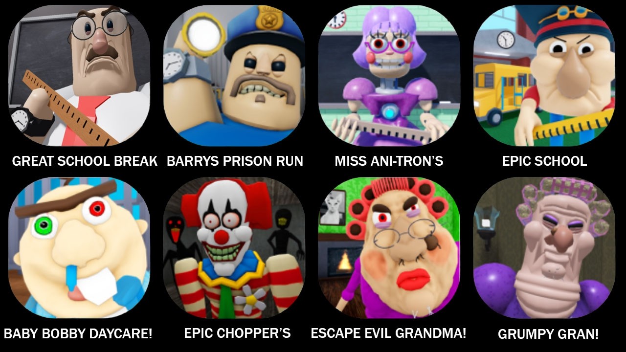 GREAT SCHOOL BREAKOUT! (FIRST PERSON OBBY), BARRY'S PRISON RUN! (OBBY), EPIC SCHOOL ESCAPE! (OBBY)