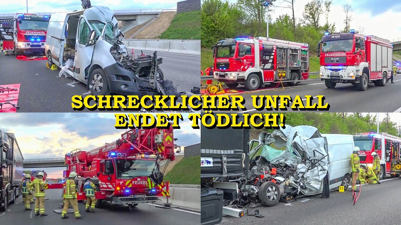 [Tödlicher Horrorunfall auf Autobahn] - Transporter kracht in LKW - | Feuerwehr mit Kran im Einsatz