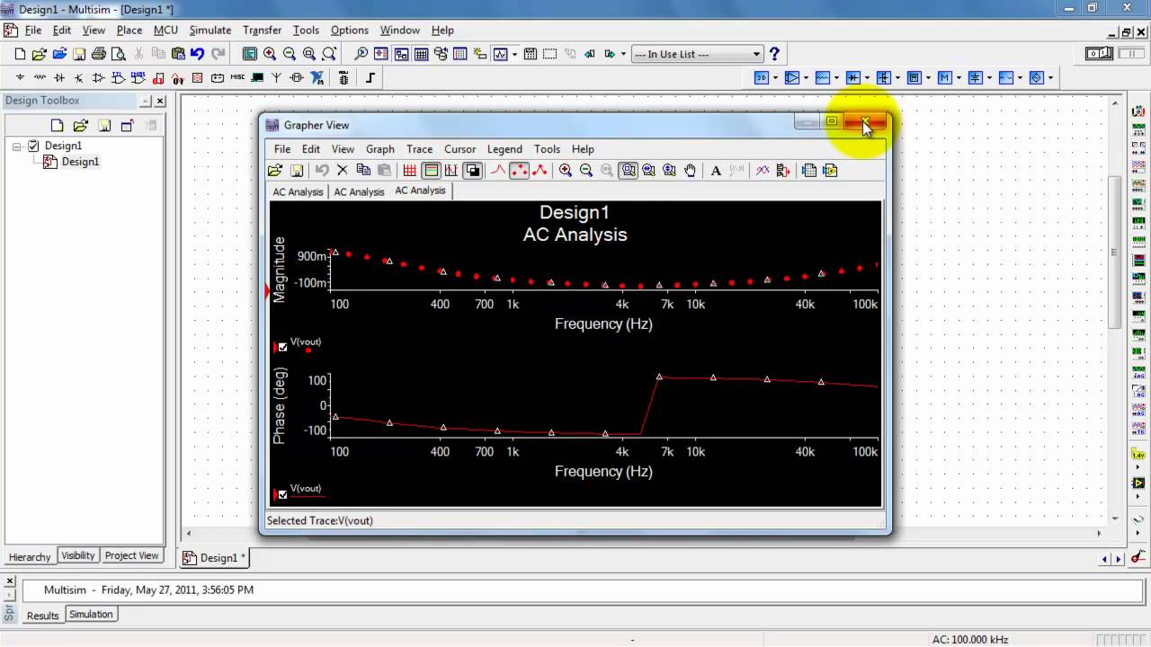 NI Multisim: AC Analysis frequency response
