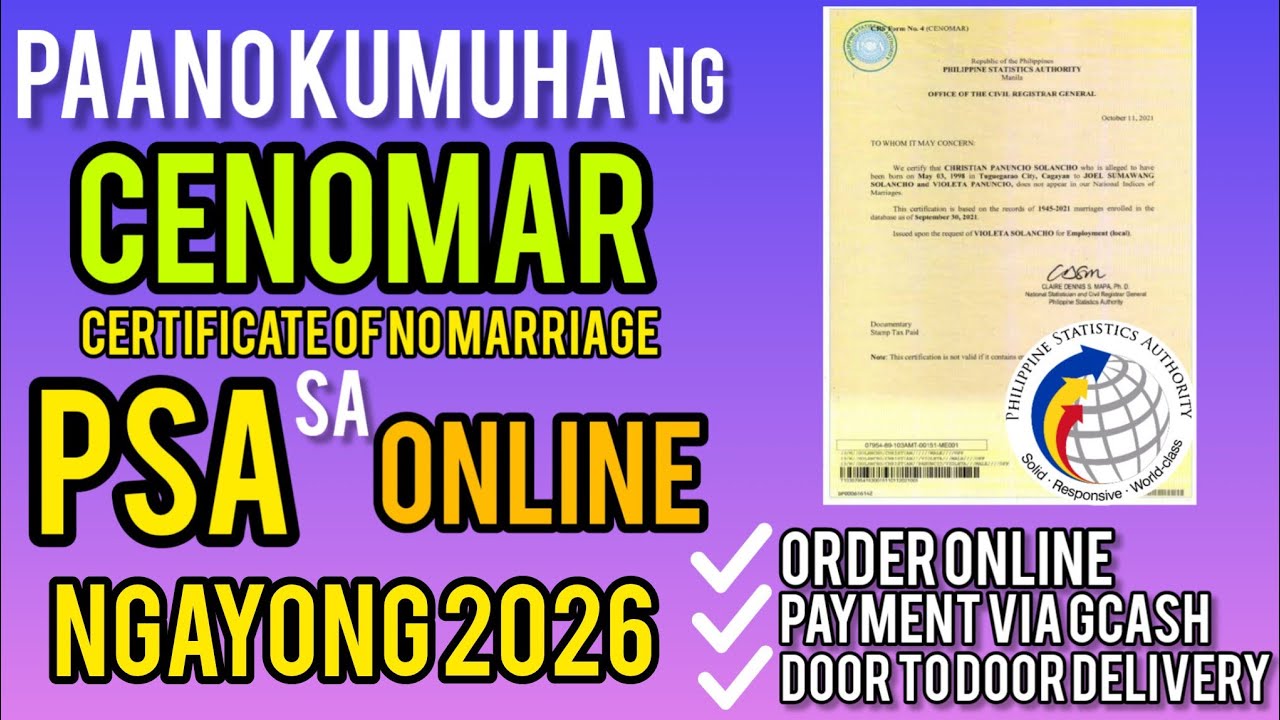 PAANO KUMUHA NG CENOMAR O CERTIFICATE OF NO MARRIAGE SA PSA ONLINE NGAYONG 2026?