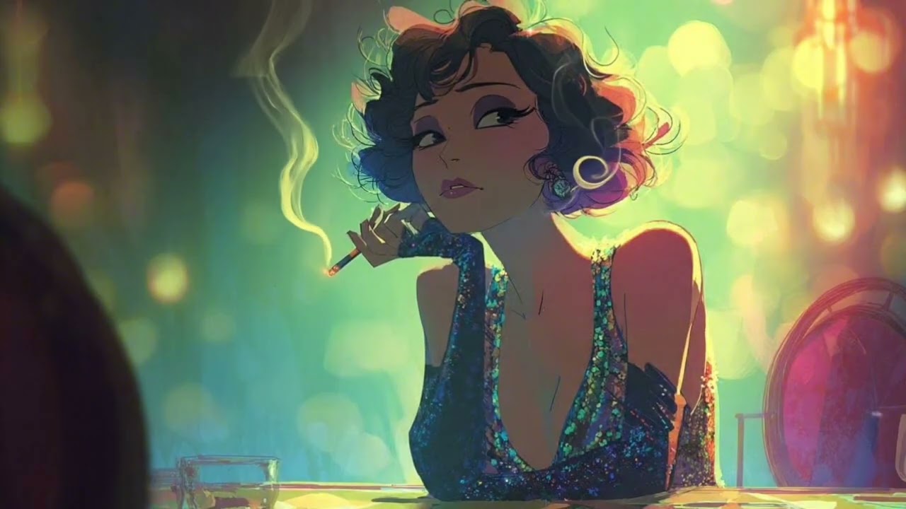 1920s Jazz Vibes: Elegant Smoking Girl at the Speakeasy | Animated Retro Style