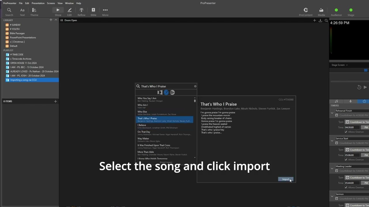 Importing a SONG into Propresenter from CCLI/Songselect