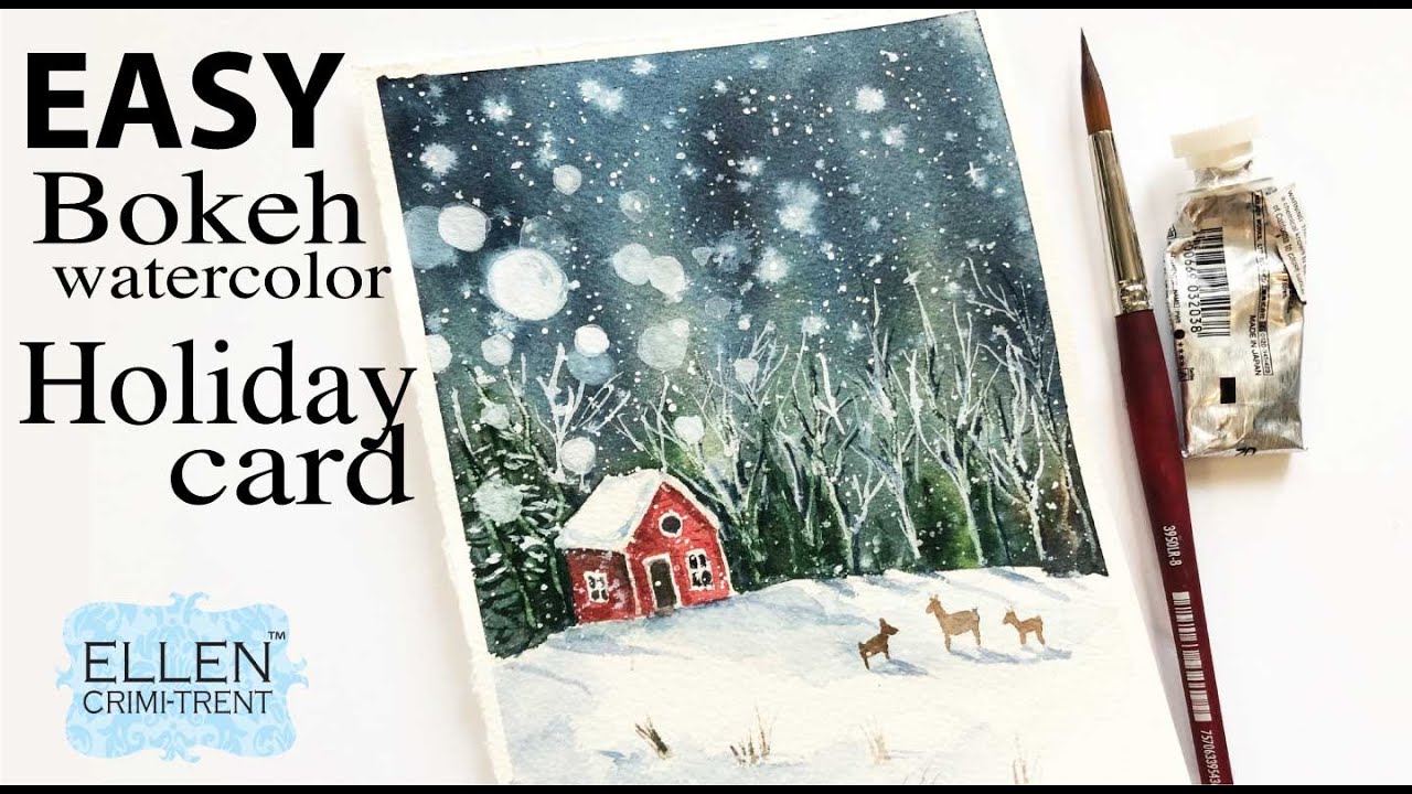 EASY Bokeh Effect in Watercolor Holiday Card Idea