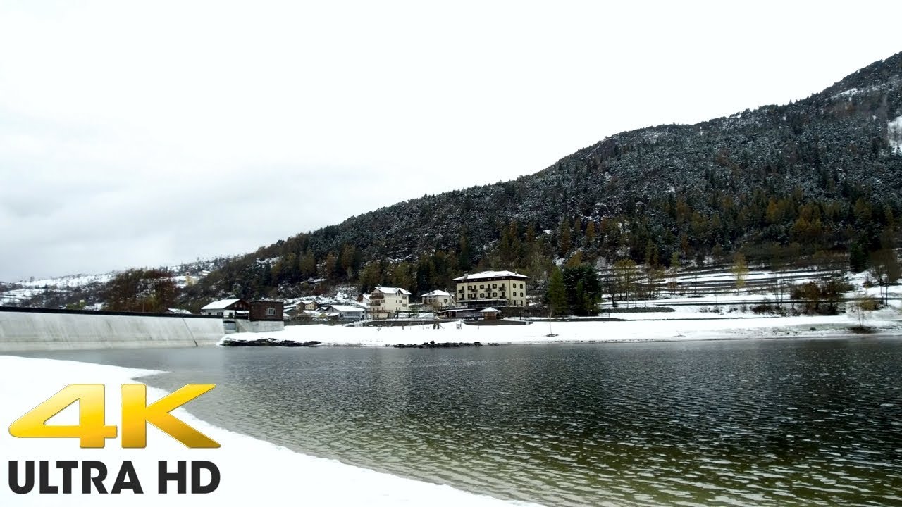 4K Virtual Winter Walk - Walking in a Snow Lake and Forest - 1 HRS of Crunching Snow Sound