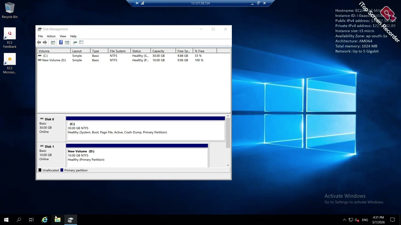 AWS EBS WINDOWS PARTITION 