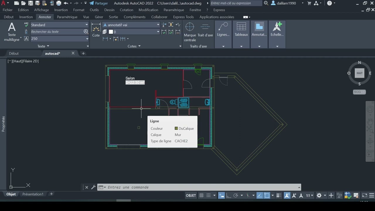 Outil CHAMP et calcul surface de pièce Autocad