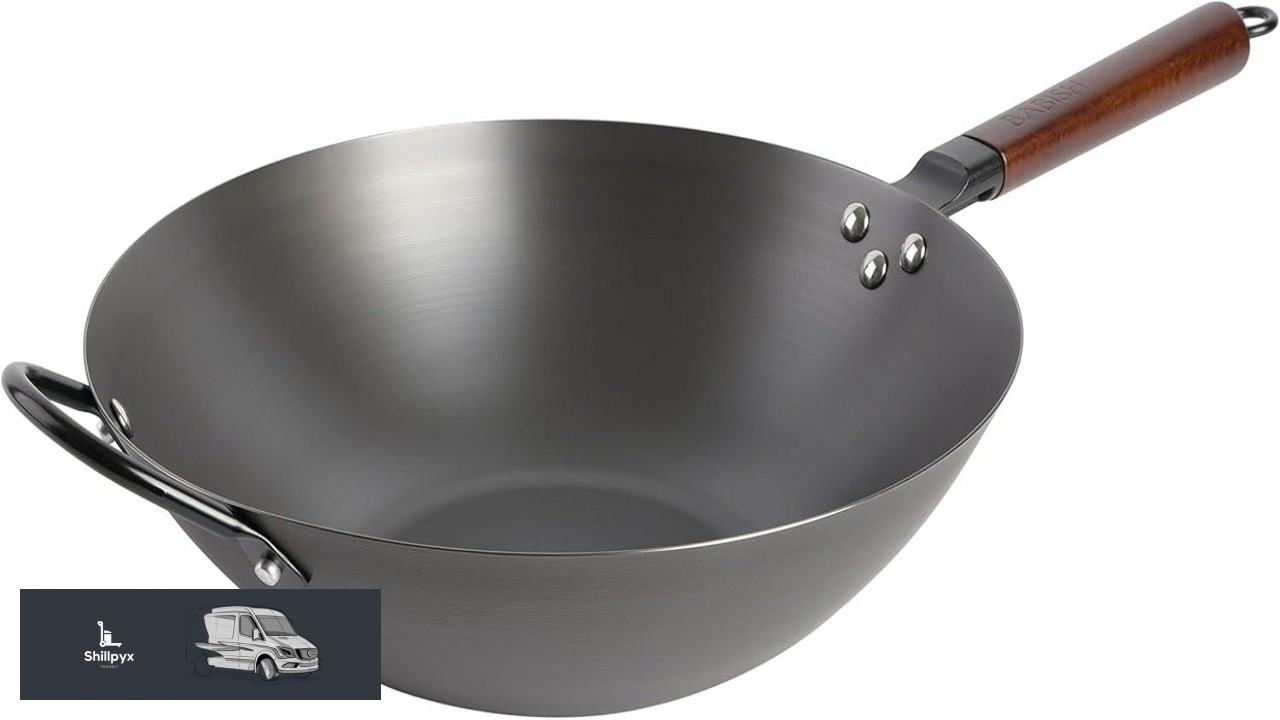 Babish Carbon Steel Flat Bottom Wok and Stir Fry Pan 14 Inch