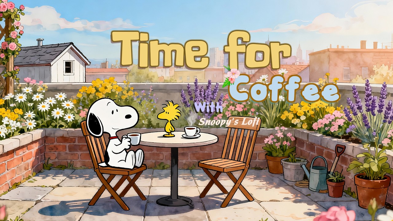 Spring Rooftop Coffee Moments with Snoopy 🌸 Cozy Lofi for Focus & Calm | Soft City Mood