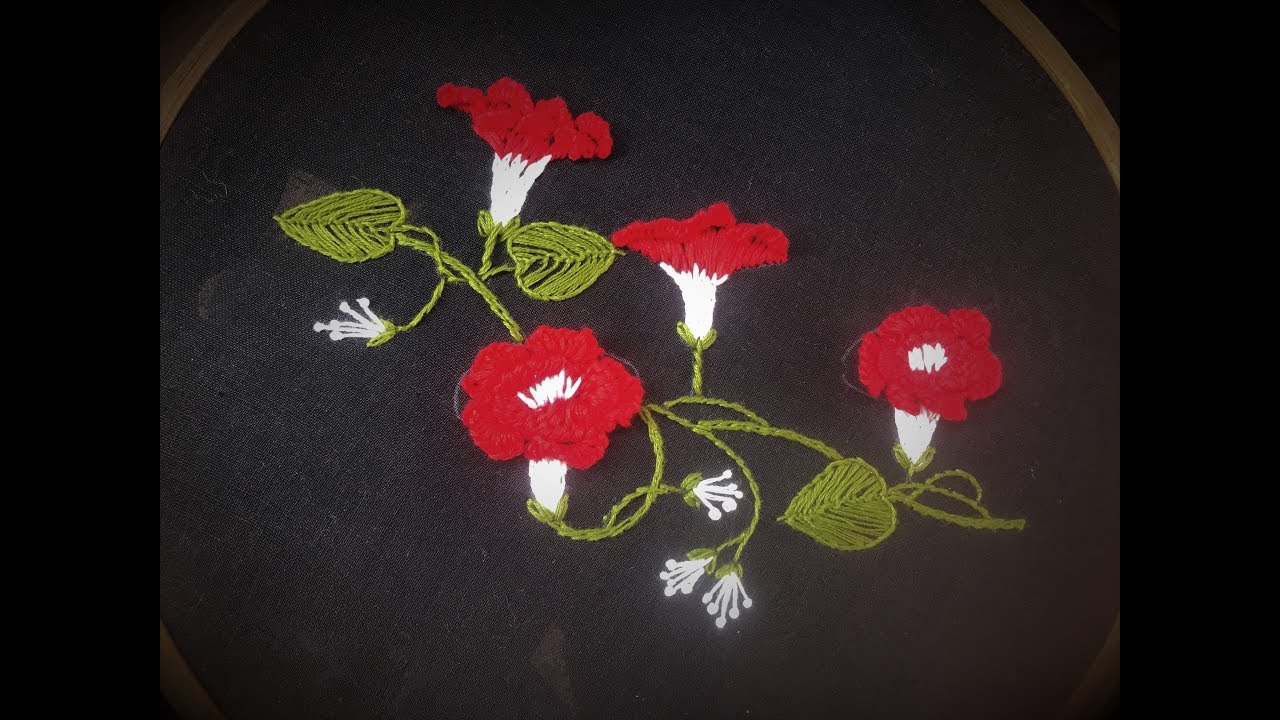 Elegant and beautiful Flower embroidery design with raised cup stitch and loose cast on stitch.