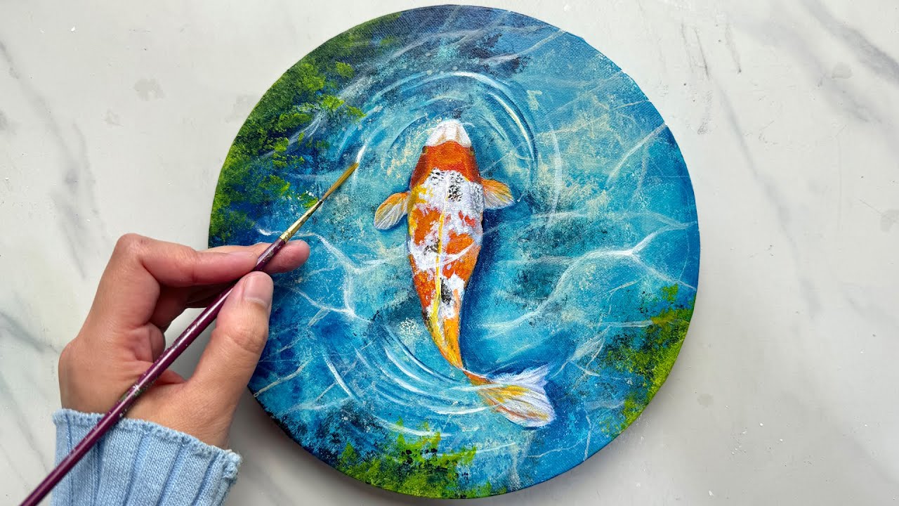Relaxing Koi Fish Pond Painting with Acrylic