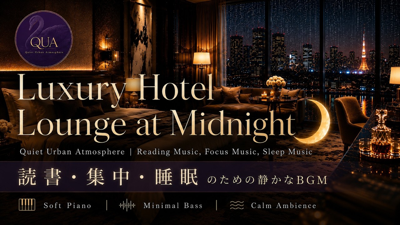 Luxury Hotel Lounge at Midnight 🌙 | Quiet Urban Atmosphere | Reading Music, Focus Music, Sleep Music