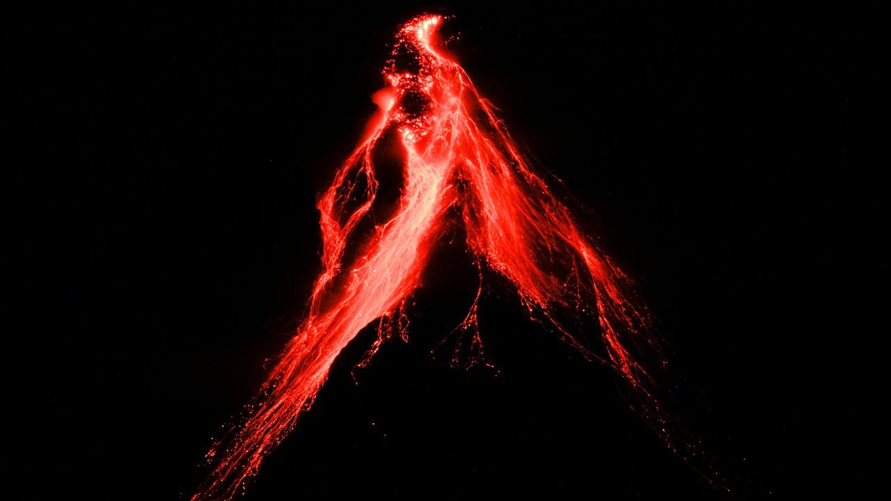 Lava from Mayon Volcano lights up night sky