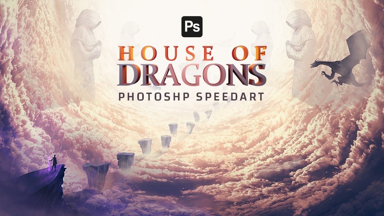 I created House of Dragons Above the clouds in Photoshop,  Manipulation Speed Art