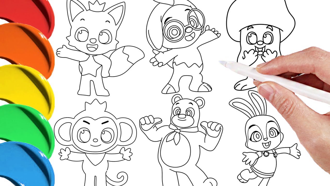 How To Draw pinkfong Hogi and Friends - easy drawing, coloring Pages