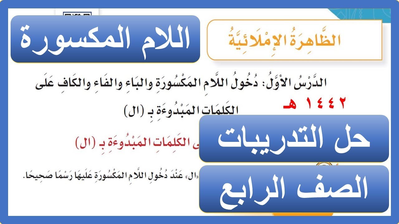 الظاهرة الإملائية دخول اللام المكسورة والباء والفاء والكاف على الكلمات المبدوءة بـ (ال) الصف الرابع