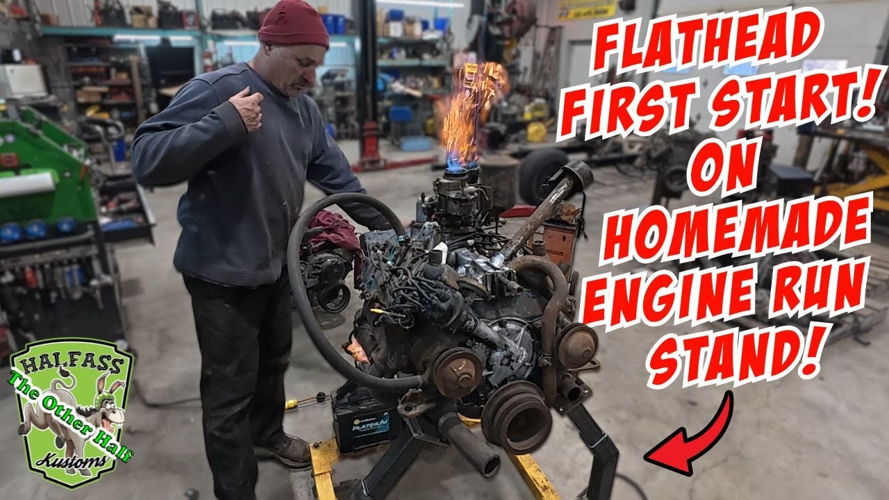 ПЕРВЫЙ ЗАПУСК двигателя Flathead V8 на самодельном стенде для запуска двигателя!