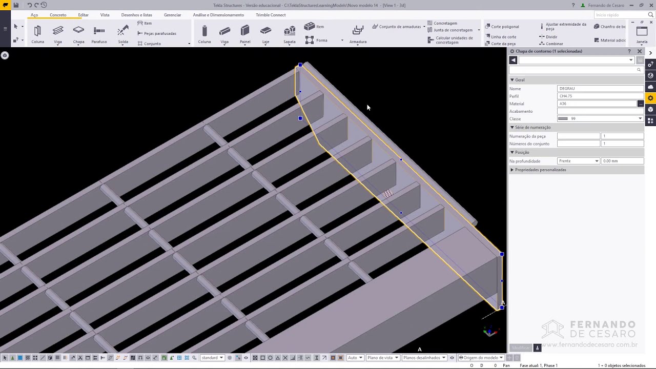 Como modelar degrau de escada no Tekla Structures