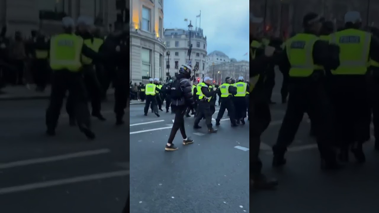 Kurdish protestors KICK OFF with the police in Central London next to the Iranian protest! 