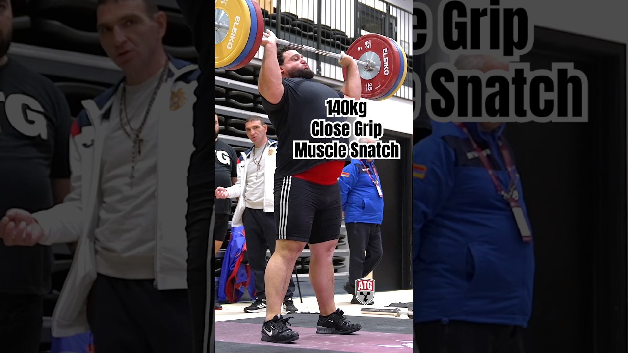 Varazdat Lalayan 140kg Close Grip Muscle Snatch Slow Motion