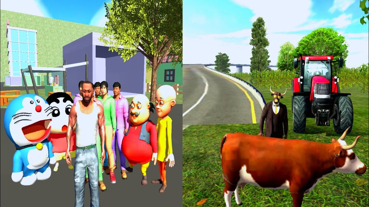 🏡New Village | Bull Man Motu Patlu And Shin-chan Doraemon 😂 Funny Gameplay | Indian Bike Driving 3D 