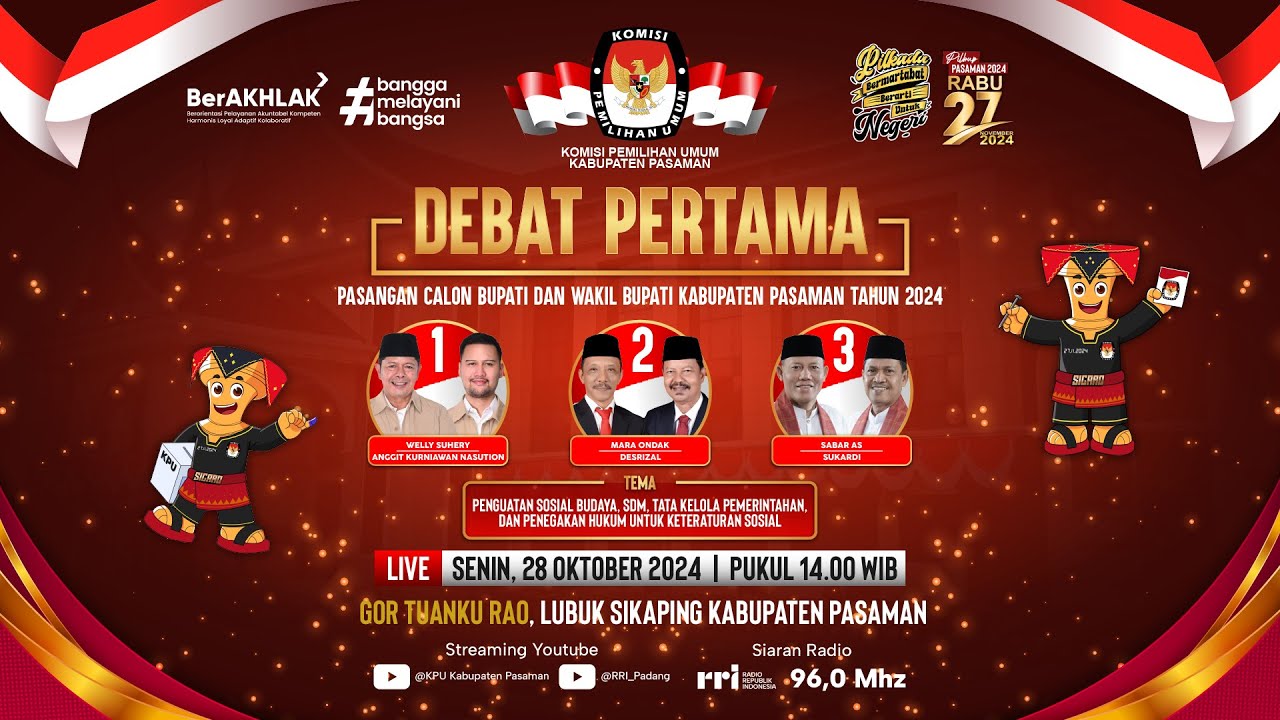 🔴LIVE DEBAT PERTAMA PASANGAN CALON BUPATI DAN WAKIL BUPATI PASAMAN TAHUN 2024