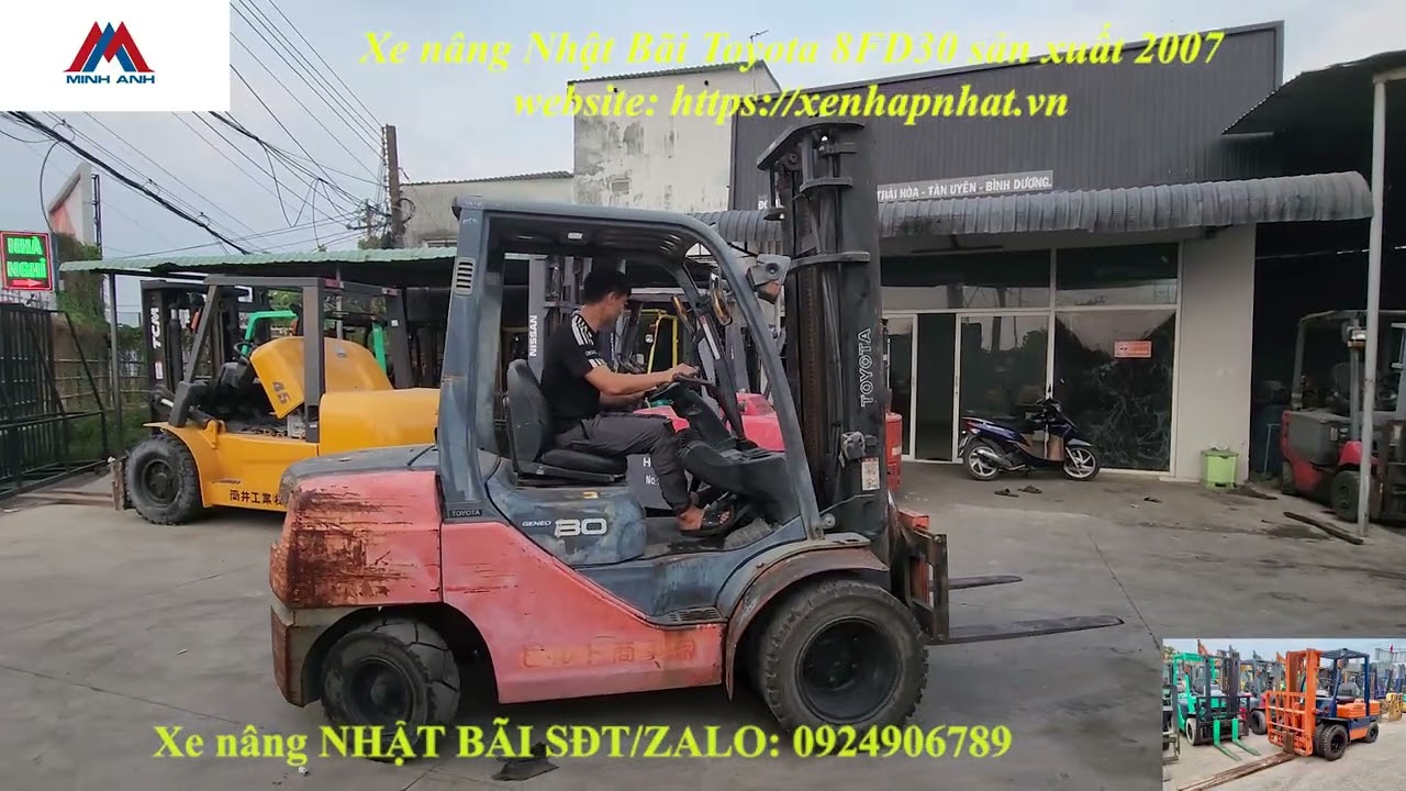 Xe Nâng Nhật Bãi 3 tấn Toyota 8FD30 sản xuất 2007 Số sàn, tháp nâng 4m