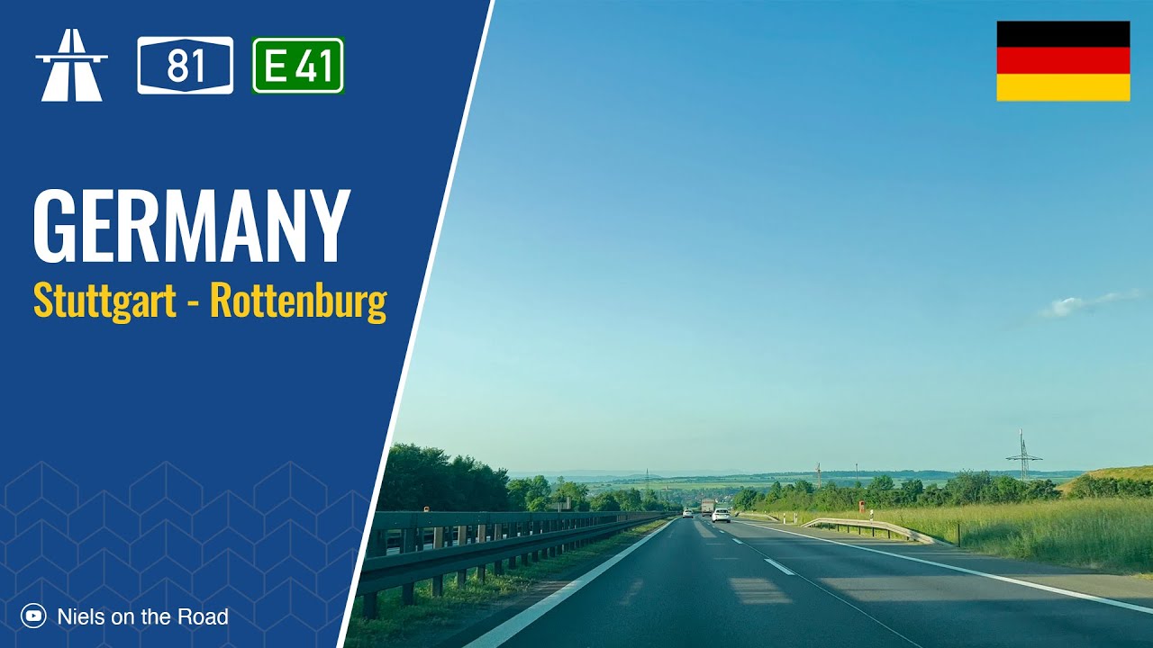Driving in Germany: Autobahn A81 E41 from Stuttgart Vaihingen to Rottenburg am Neckar