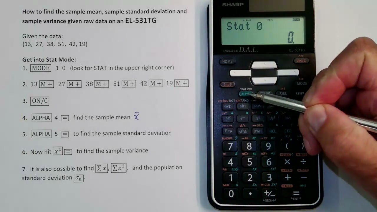Sample Mean, Standard Deviation and Variance Given Raw Data on a Sharp EL-531TG