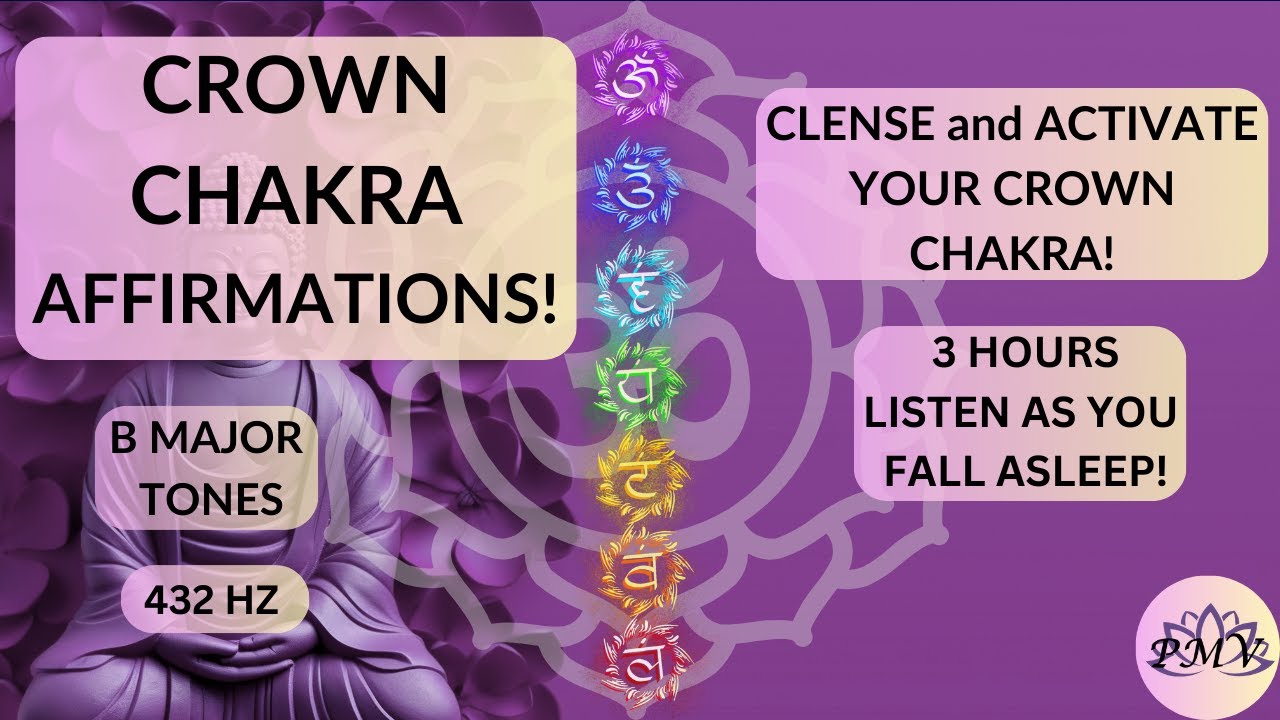 Crown Chakra  Affirmations for Sleep | Divine Light + Higher Consciousness | 3 Hours Black Screen