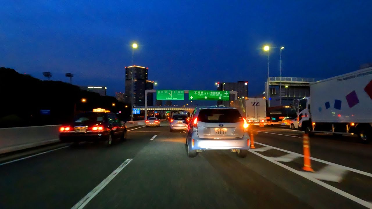 夕方から夜にかけて首都高ドライブ　湾岸線有明～辰巳で渋滞　Traffic jammed Tokyo Metropolitan Expressway from evening to night
