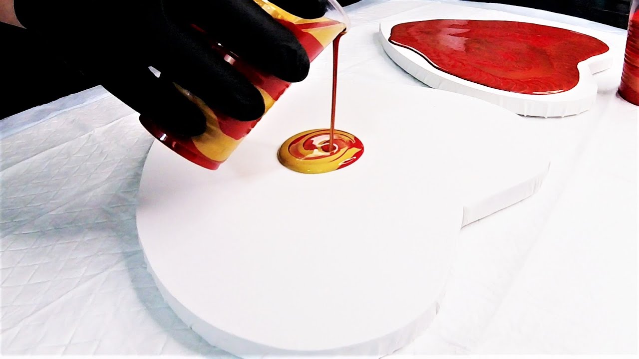 Acrylic Paint Pouring Valentines Hearts - Acrylic Pouring on Heart Canvas !