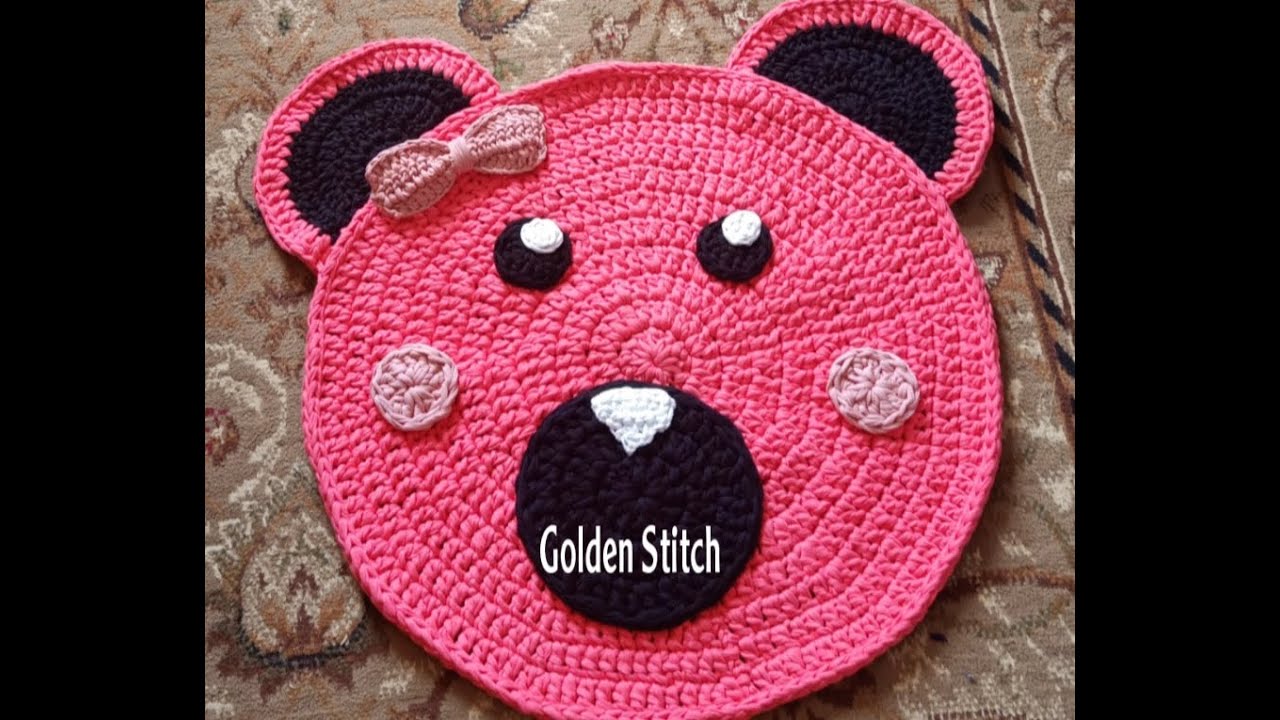 سجاده اطفال كروشيه بخيط الكليم على شكل دبدوب/ Crochet baby carpet