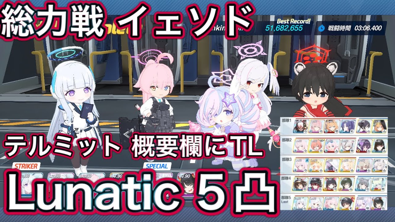 【ブルアカ】総力戦 イェソド 市街地 lunatic 5凸 概要欄にTL【ブルーアーカイブ】