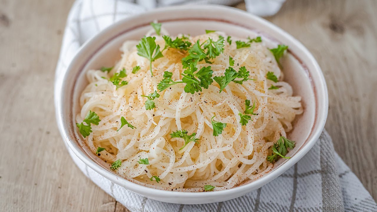 Rettich Spaghetti Aglio e Olio | veganes Rezept