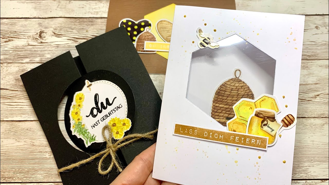 Action • Embossed Sticker •  4 Karten für fleißige Bienen 🐝 • Bee happy