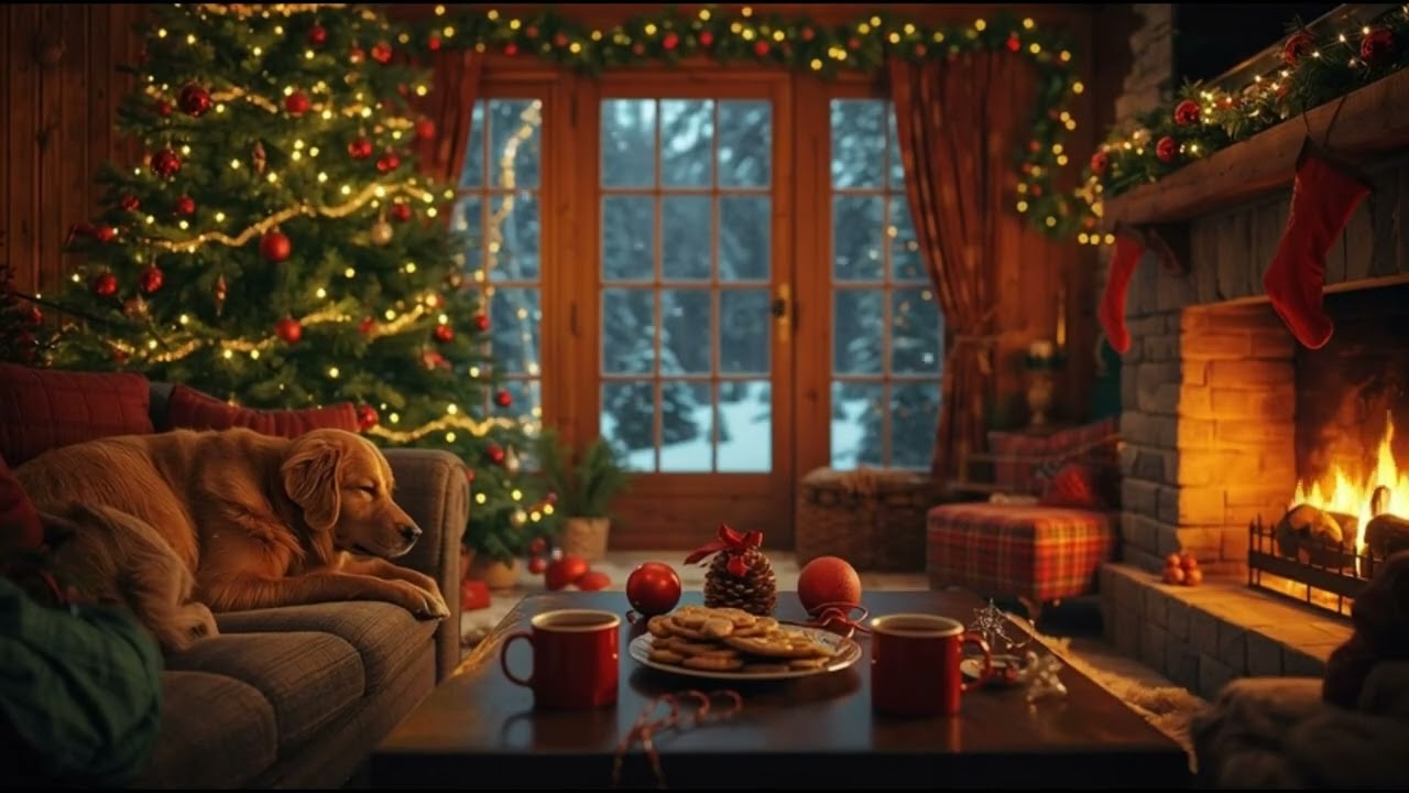 Warm Christmas Vibes  | Calm Music, Fire Crackling & Snow Sounds
