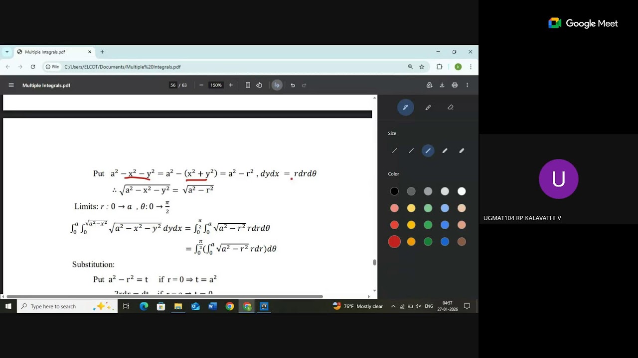 Semmozhi IAS Academy - UG TRB Maths-Integral calculus -change the variable of double integral