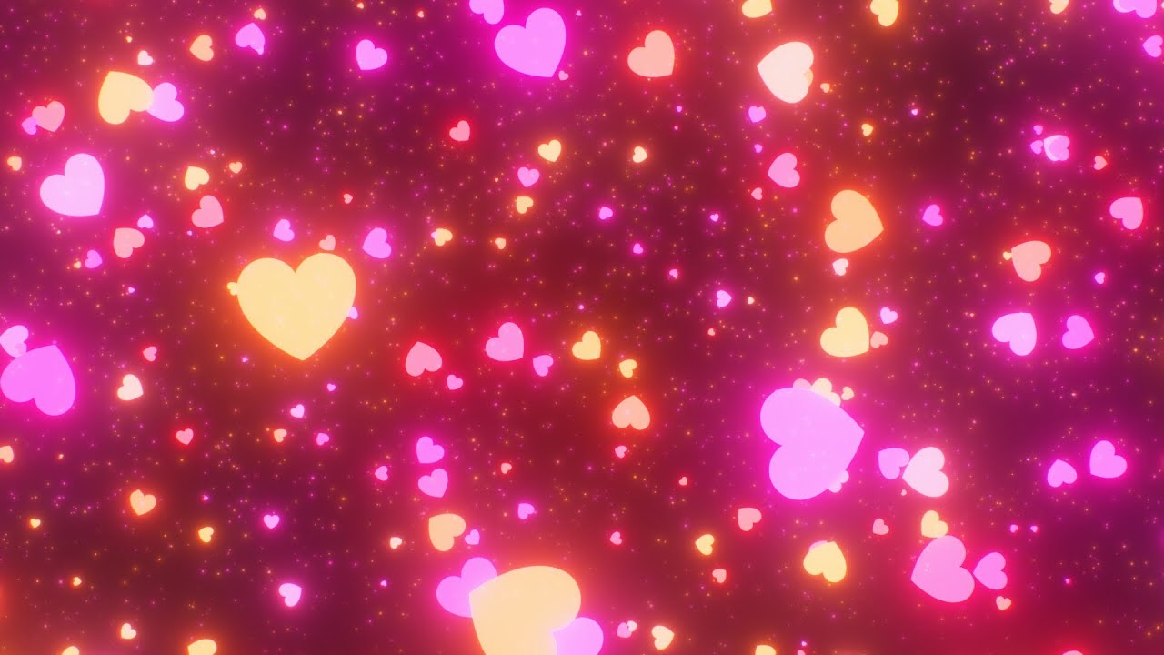 Neon Glowing Pink And Orange Hearts Falling Down From The Night Sky 4K VJ Loop Moving Background