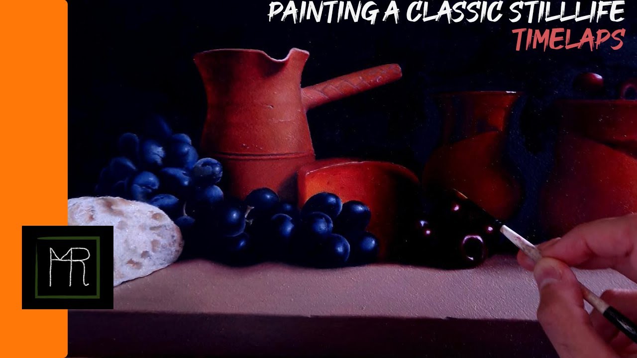 Oil painting a classic pots still life
