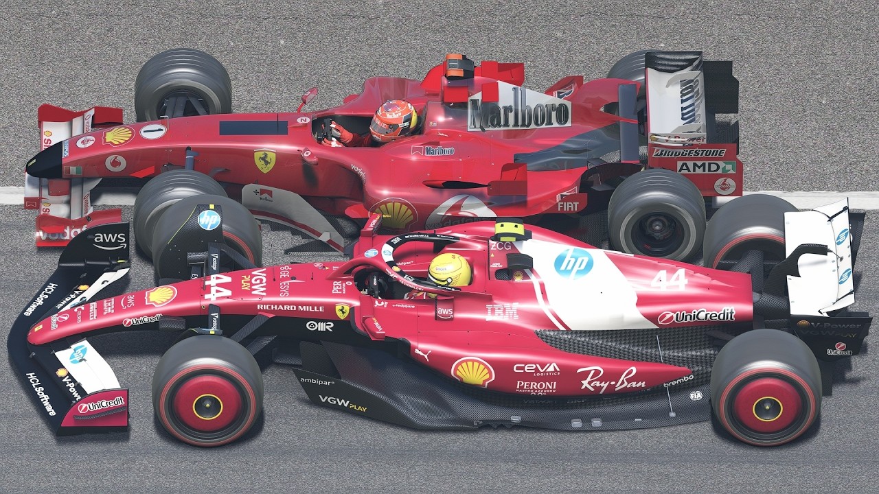Lewis Hamilton vs Michael Schumacher | 2025 Ferrari SF-25 vs 2005 Ferrari F2005 | F1 at Monza