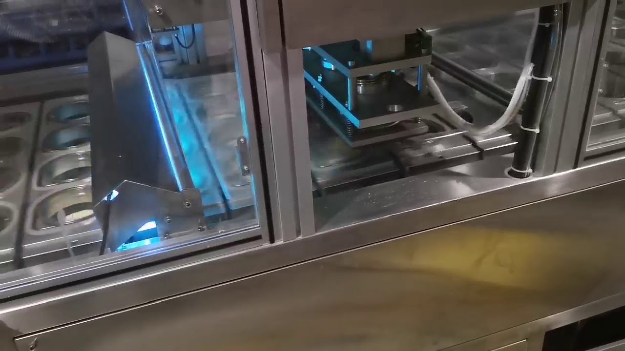 Fully auto 4 lanes cup filling vacuum closing line for hummus
